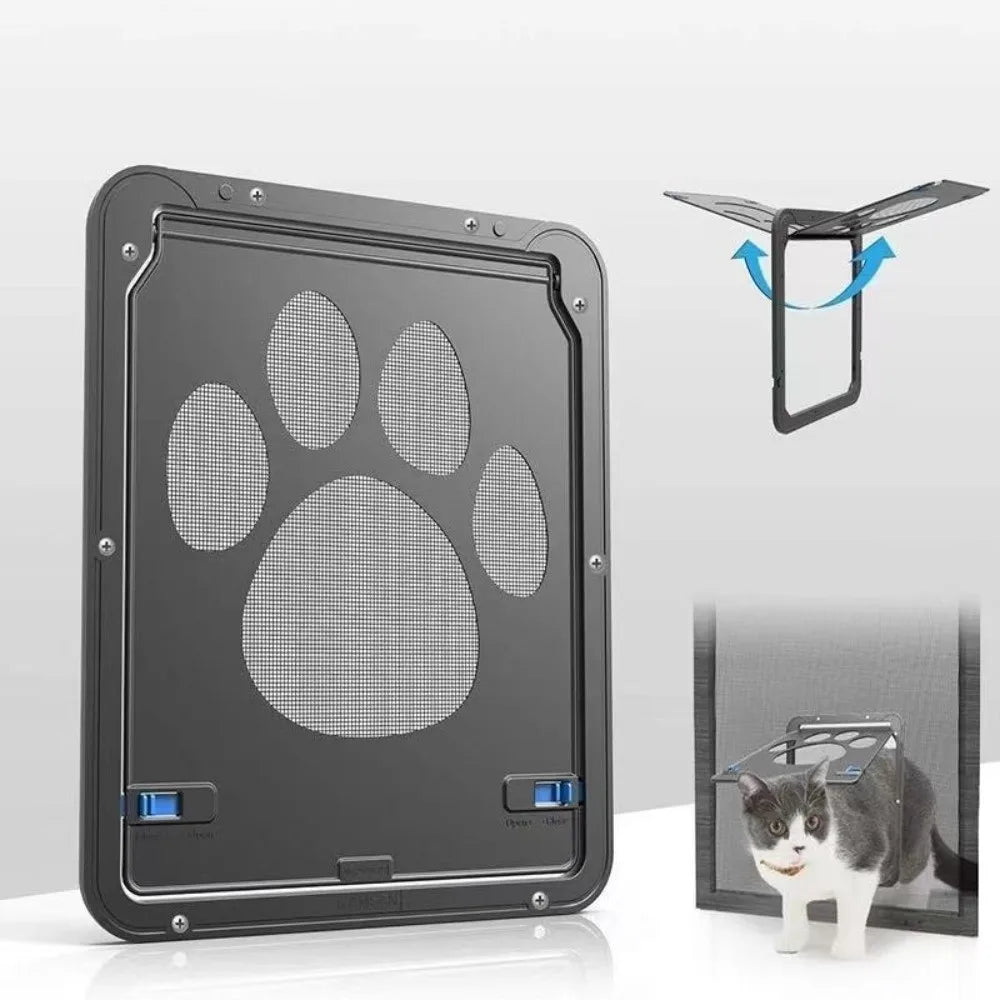 Plastic Pet Lockable Screen Door Magnetic Flap Automatic Lock Dog Flap Door Weatherproof Ventilation Self-Closing Pet Door