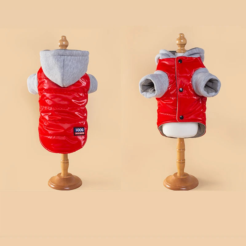 Pet cat and dog clothes, autumn and winter clothing, cold-proof and warm hooded two-legged hooded clothes, pet supplies