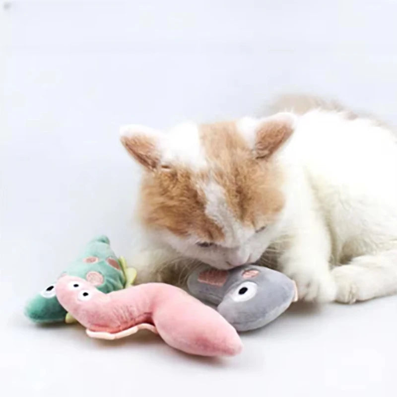 Pet Teeth Grinding and Anti Bite Toy Cartoon Plush Animal Cute Doll Self Fun and Soothing Pet Cat Toy Suitable for Home Play