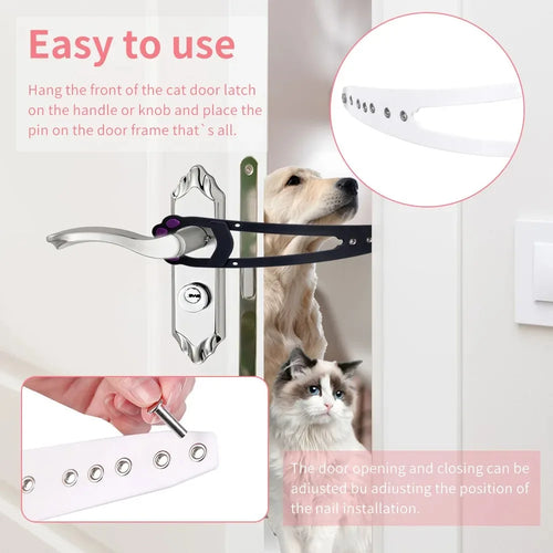 1pc Black Pet Cat Door Holder Latch Prevents Dogs Enter Adjustable Elastic Gate Lock