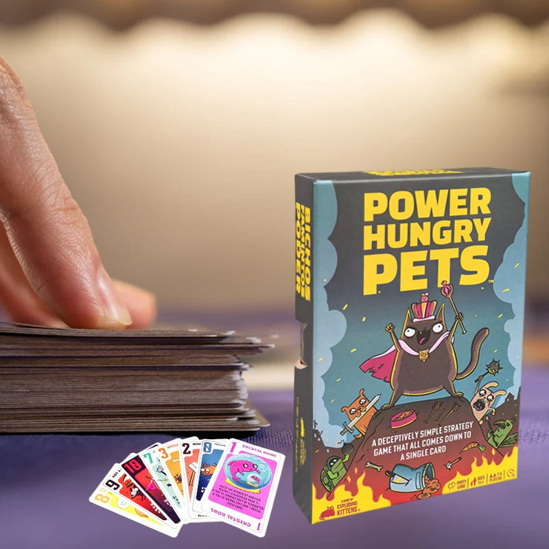 Thrilling Power Hungry Pets Card Game, Family Party Board Strategy Games