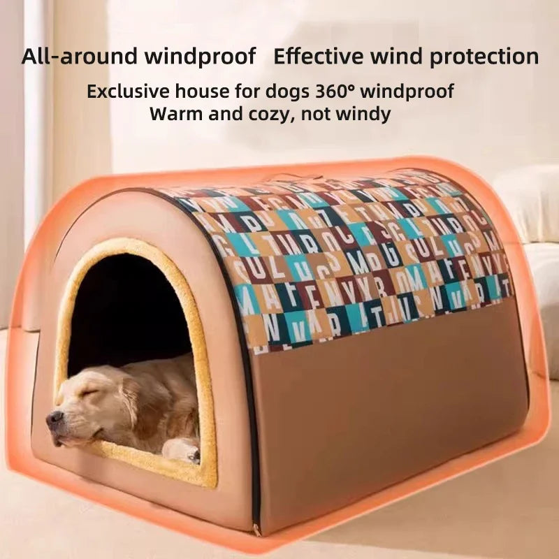 Large Dog House Winter Warm Insulated Outdoor Dog Kennel for Extra Big Dogs Weatherproof Heated Pet Shelter with Removable Roof