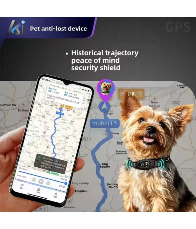 Real-time GPS pet tracker collar for dogs and cats.
Waterproof, long battery, with anti-lost geo-fence.