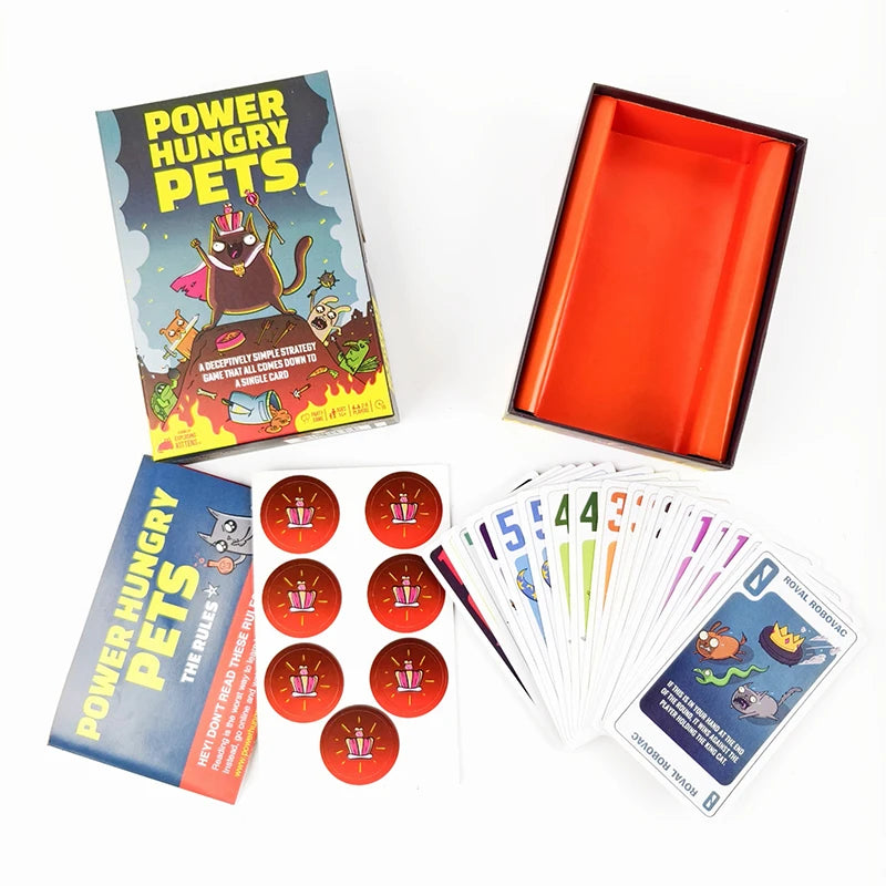 Thrilling Power Hungry Pets Card Game, Family Party Board Strategy Games